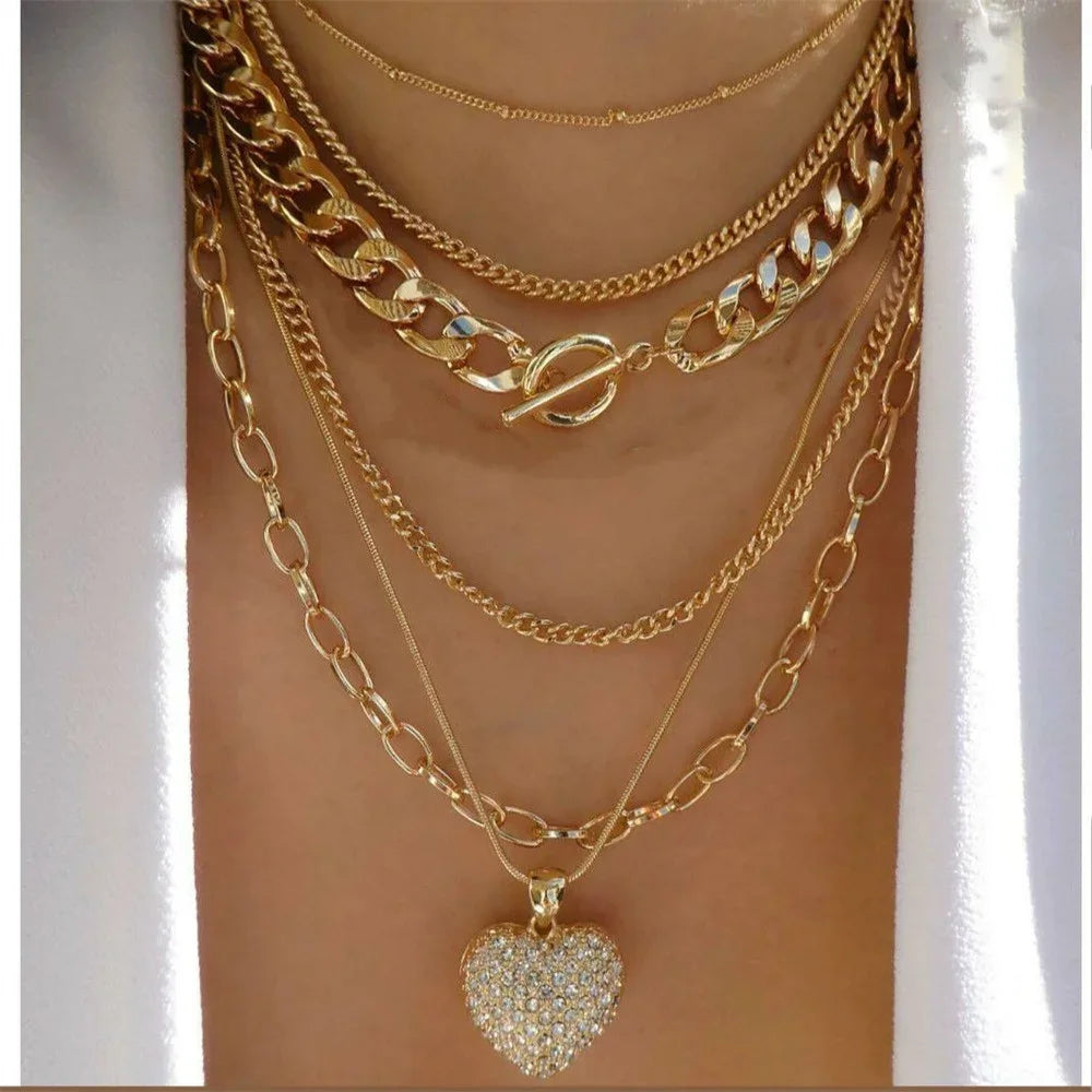 Vintage Punk Gold-plate Thick Chain Head Portrait Coin Pendant Necklace For Women Fashion Multilevel Geometric Hip Hop Jewelr