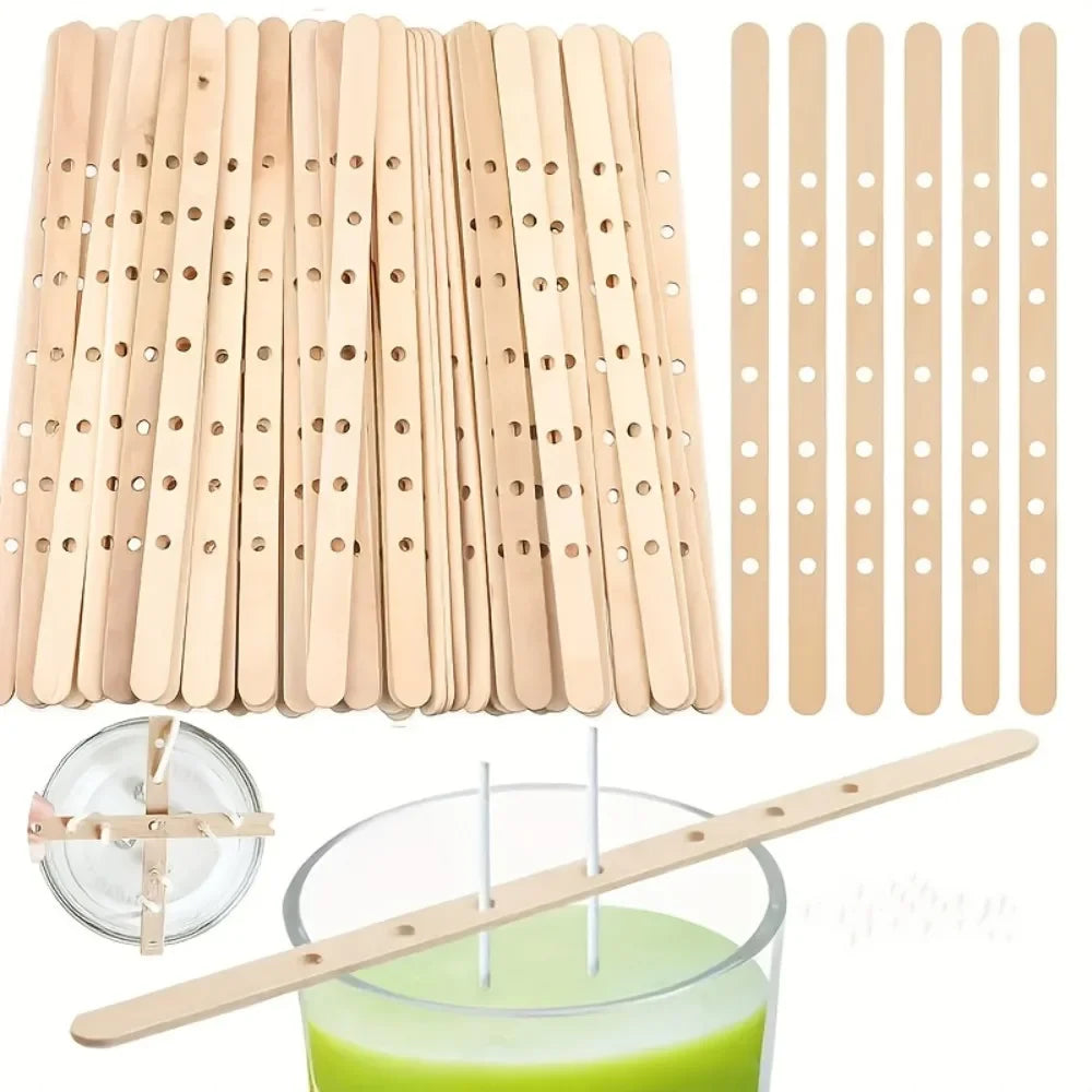 10/20/50pcs Wooden Candle Wick Holders Candles Mold Fixed Bracke Porous Wooden Holders Centering Device Bar for Candle Making