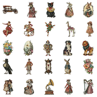 50PCS Victorian Vintage PET Transparent Stickers for Laptop Bicycle Guitar Skateboard Kids DIY Graffiti Waterproof Decals
