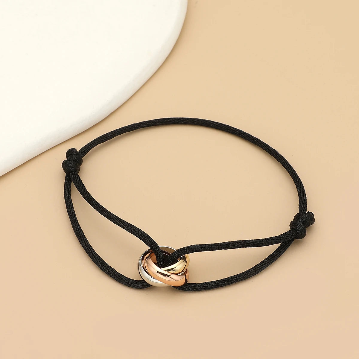 Simple Fashion Unisex Bracelet 3 Metal Round Circle Accessory Adjustable Men's Rope Bracelet for Women Jewelry Gifts