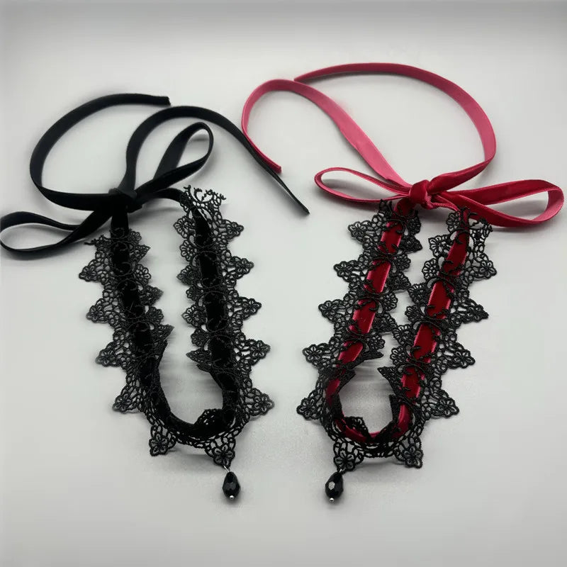 2026 New Sexy Lace Flower Necklace for Women Gothic Punk Velvet Collar Choker Black Waterdrop Pendent Necklace Strap Bow Jewe