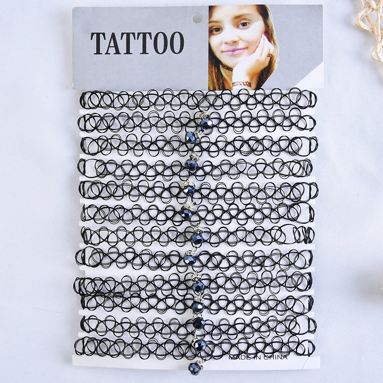 12pcs/lot Vintage Hippy Stretch Tattoo Choker Necklace Elastic Chocker Necklace Fishing Line Tattoo Colorful Necklace - Style