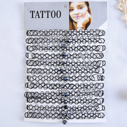 12pcs/lot Vintage Hippy Stretch Tattoo Choker Necklace Elastic Chocker Necklace Fishing Line Tattoo Colorful Necklace