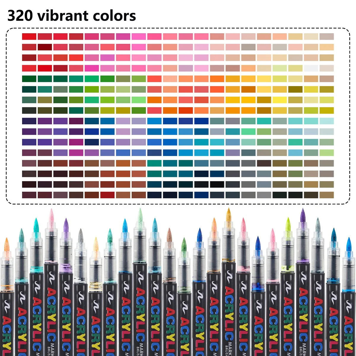 12-366 Colors Acrylic Marker Set Waterproof Acrylic Brush Marker Professional Acrylic Painting Marker DIY Art Supplies - 320 