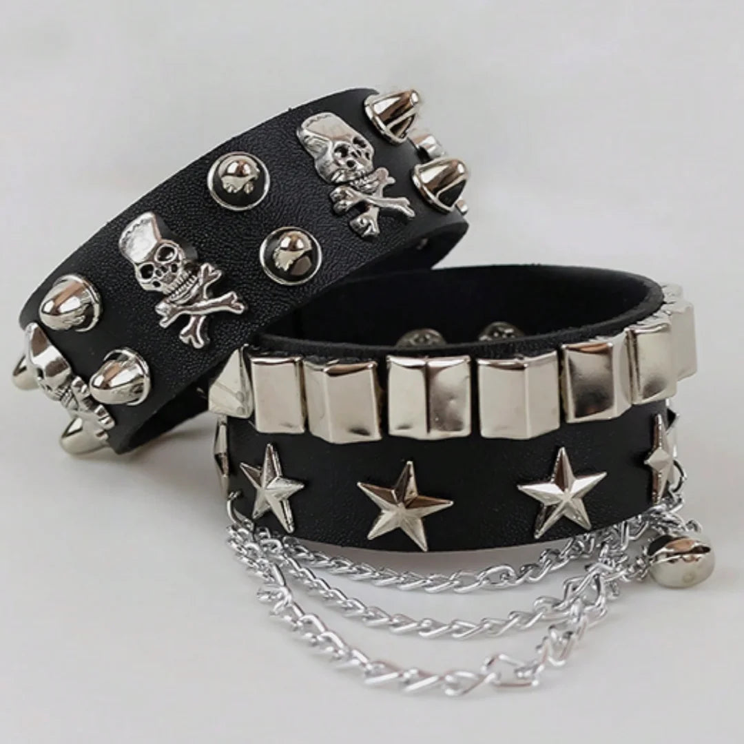 Vintage Leather Bracelets Punk Row Cuspidal Spikes Rivet Stud Wide Cuff PU Leather Punk Gothic Rock Unisex goth accessories -