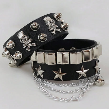 Vintage Leather Bracelets Punk Row Cuspidal Spikes Rivet Stud Wide Cuff PU Leather Punk Gothic Rock Unisex goth accessories -