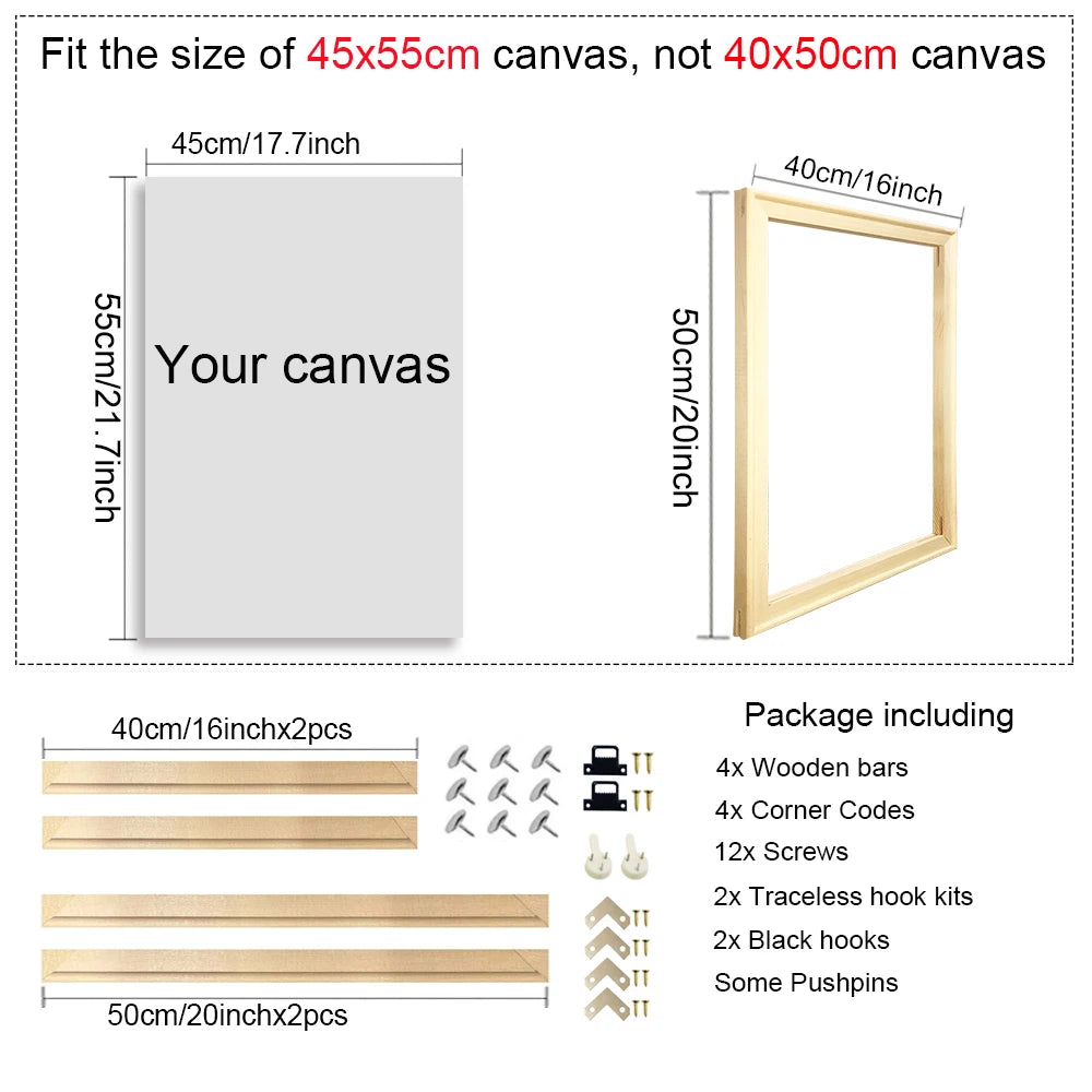 30x40 40x50 50x70 60x90 Canvas Frame Wooden Frames Wooden Photo Oil Painting Canvas Diamond Painting Frames Canvas Wood Wall 