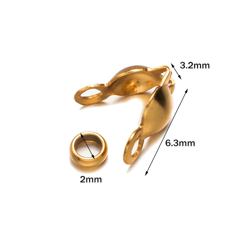 50pcs Stainless Steel Crimp Bead Tips Knot Covers Clamshell Fold-Over Bead Tips with 50pcs End Caps for Jewelry Making Craft 