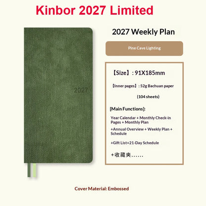 Kinbor Original Undated Weekly Planner, Illustrated Hardcover Journal with Two Pages Per Week, Portable To-Do List Notebook S