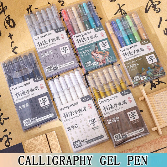 6 Pcs/Set Large Capacity Calligraphy Gel Pen 1.0mm Hard Tip Pens for Journaling Drawing Practice Planner Writing Stationery