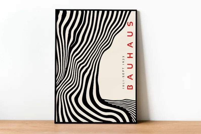 Mid Century Modern Black Bauhaus Canvas Wall Art Poster, Unframed Wavy Minimalist Bauhaus Wall Art Prints for Living Room Dec