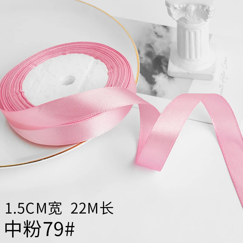 Wusmart 22Meters/Roll 1.5cm Single Face Satin Ribbon DIY Handmade Crafts Fabric Christmas Wedding Decoration Silk Ribbons - M