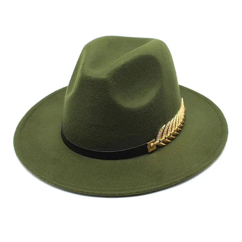 European and American foreign trade leaf decoration women's woolen hat jazz hat autumn and winter Korean version of the Briti