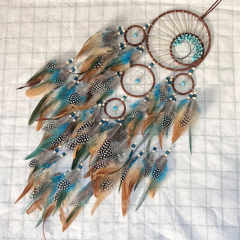 Dream Catcher Vintage Wind Chime Hanging Ornament Home Decor Indian Natural Stone Tree of Life Dream Catcher Wall Decor