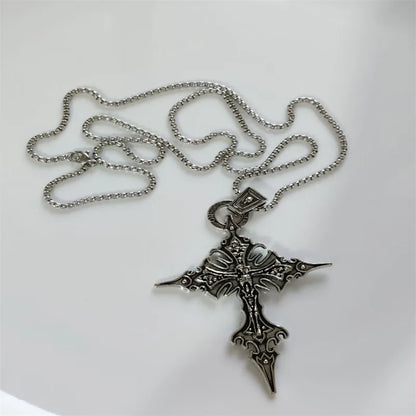 Vintage Cross Pendant Necklace Unisex Versatile Simple Long Sweater Chain Hip Hop Accessory - 10