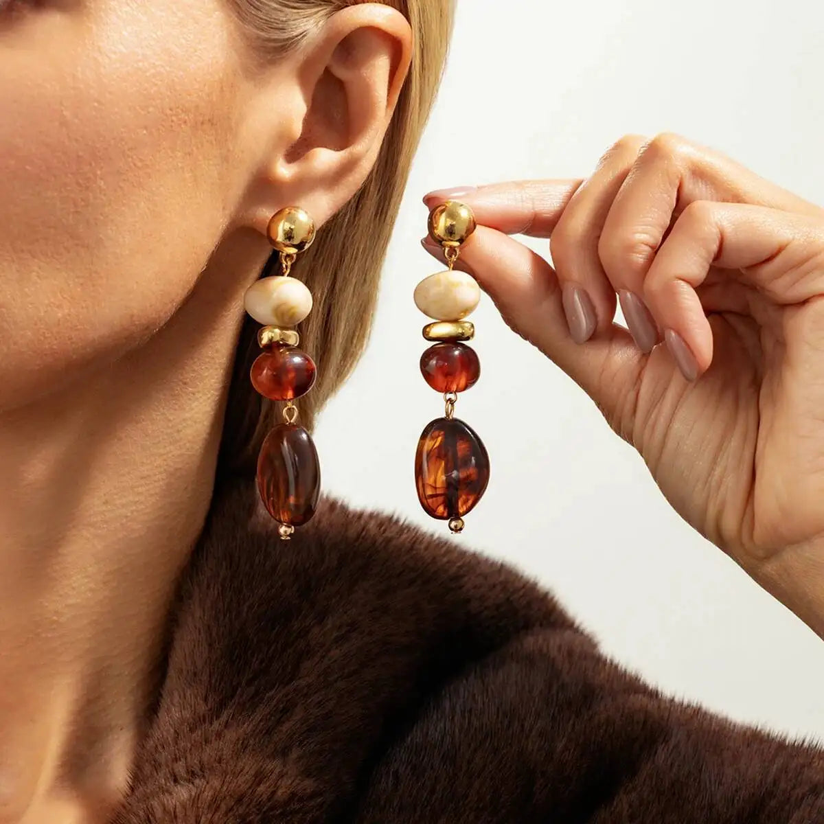 SHIXIN Vintage Resin Acrylic Geometric Pendant Earrings for Women Bohemian Round Water Droplet Drop Earrings Jewelry Accessor