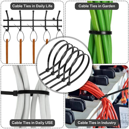 1000/100Pcs Nylon Cable Ties Self-locking Cord Ties Straps Adjustable Cables Fastening Loop Home Office Wire Zip Ties
