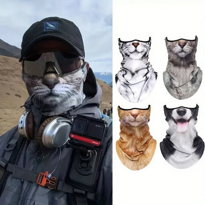 3D Animal Cat Design Summer Full Face Neck Protector Sun Shield Breathable Quick Dry Polyester Helmet Liner for Outdoor Cycli