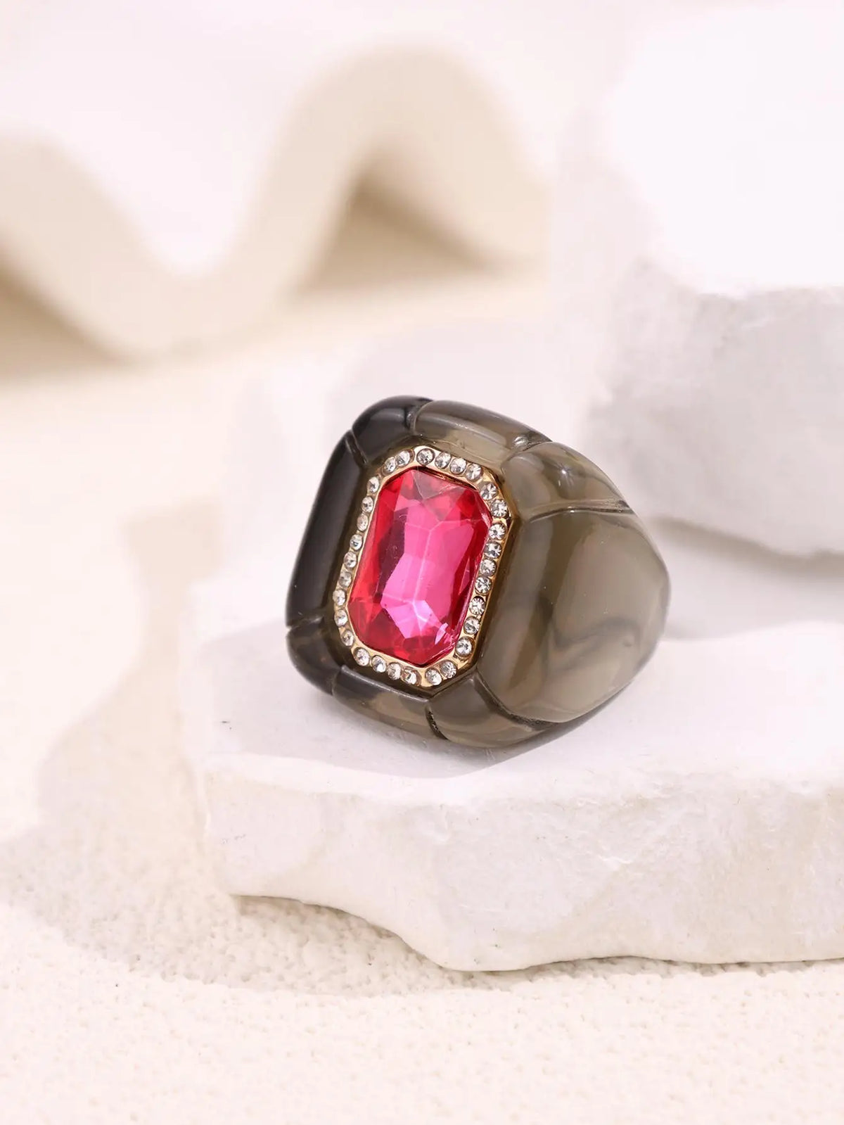 Colorful Diamond-Studded Gemstone Resin Ring Sparkling, Unique, Fashionable Women's Jewelry Perfect for Parties Banquets NEW 