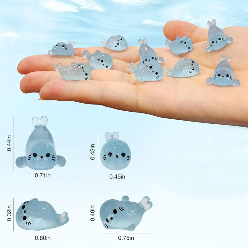 10/20 Pcs Glow in The Dark Mini Seal Figurines, Resin Sea Animals Miniatures, 4 Styles for DIY Craft Home Decoration Supplies