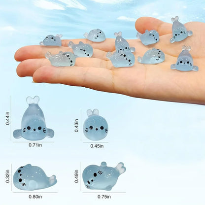 10/20 Pcs Glow in The Dark Mini Seal Figurines, Resin Sea Animals Miniatures, 4 Styles for DIY Craft Home Decoration Supplies