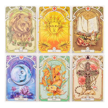 Romantic Lenormand Oracle Cards 37 Pcs Deck 10.2x7.2cm English Vision Art Nouveau Floral Motifs for Party Board Playing Games