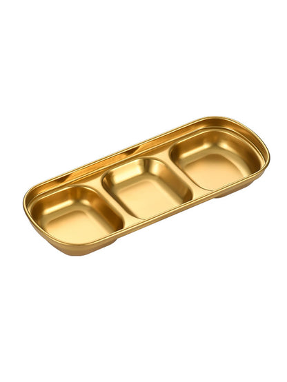 1/4 Pcs Stainless Steel Divided Seasoning Sauce Dip Bowl, 1/2/3/4 Compartment Korean Ketchup Sauce Bowl, Vinegar Soy Spice Co