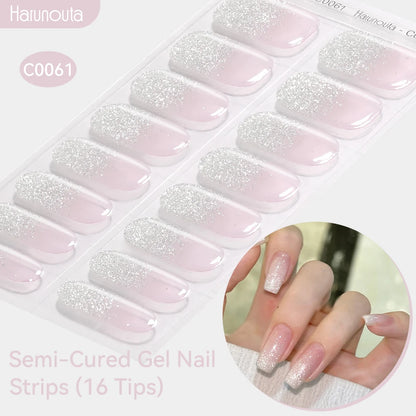 Gradient Auroras Semi Cured Gel Nail Strips Sparkly Shinning DIY Gel Polish Stickers for Nails Works with UV/LED Nail Lamps -
