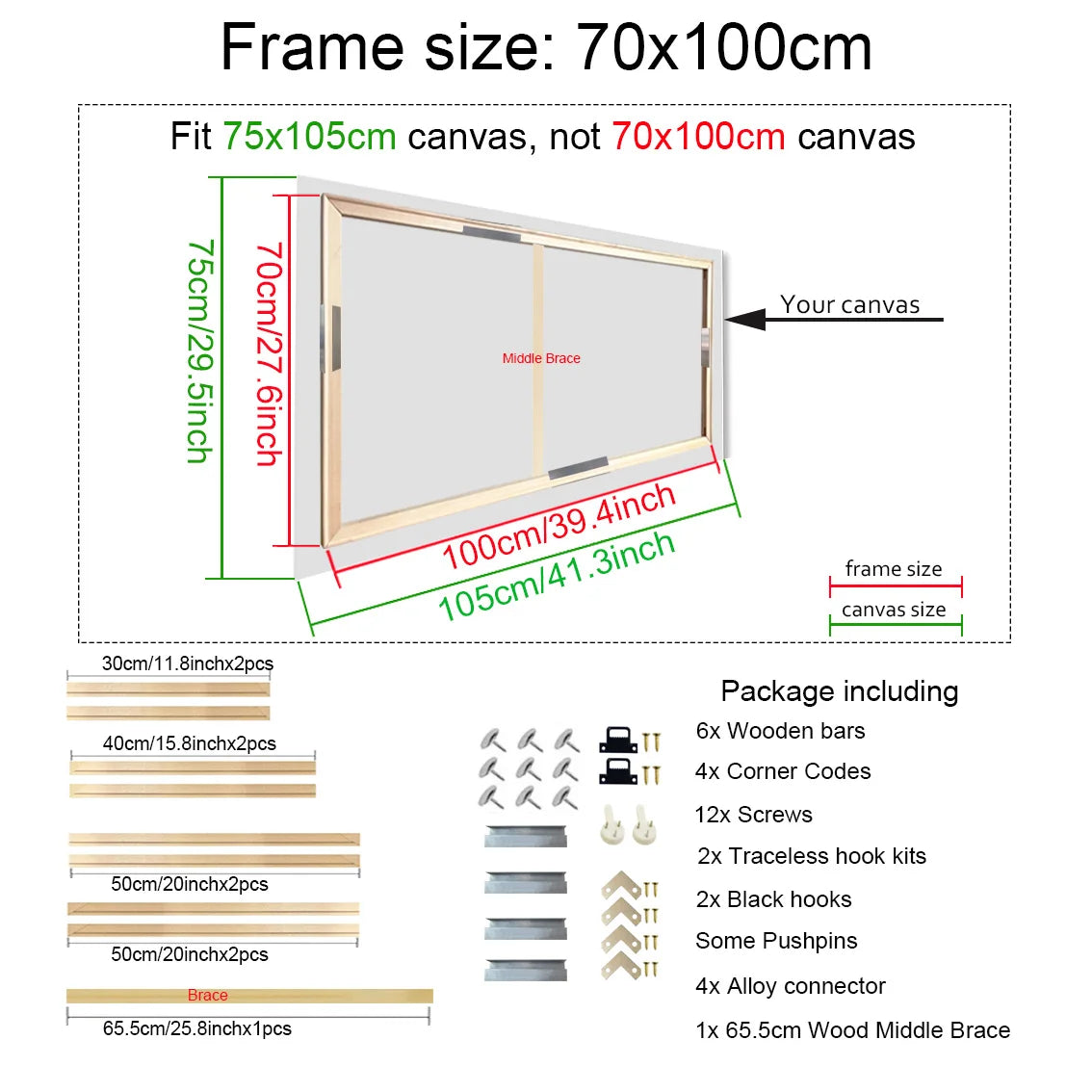 30x40 40x50 50x70 60x90 Canvas Frame Wooden Frames Wooden Photo Oil Painting Canvas Diamond Painting Frames Canvas Wood Wall 