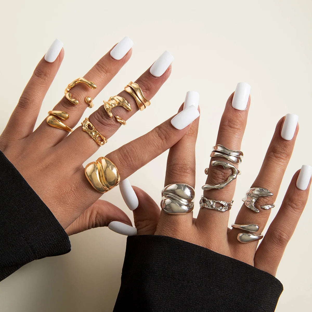 6Pcs/set Vintage Irregular Rings Set Geometric Metal Gold Silver Color Open Ring for Girls Women Men Goth Punk Couple Jewelry