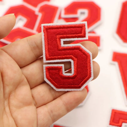 Red A-Z 0-9 English Number Letters Alphabet Towel Embroidered Patches For Clothing Bags Jacket Iron On Accessories DIY Logo N