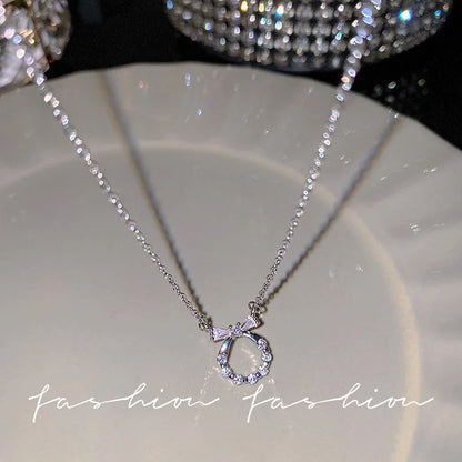 Y2K Crystal Bow Angel Wings Heart Pendant Necklace For Women Sweet Cool Girl Clavicle Chain Trendy Aesthetic Jewelry Accessor