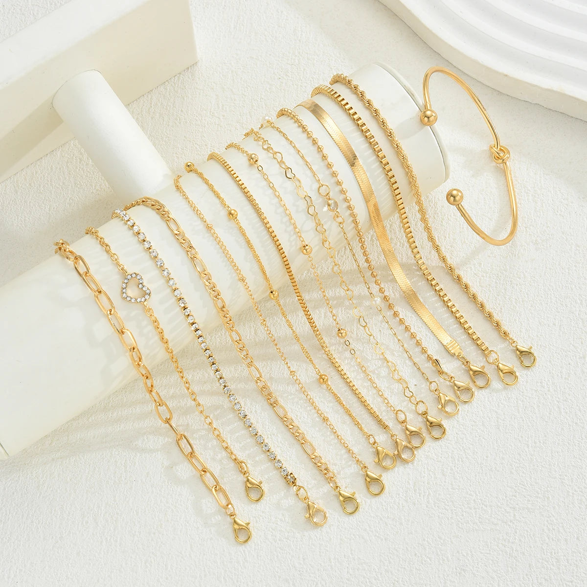 Fashion Elegant Heart Zircon Charm Bracelet Sets for Women Vintage Minimalist Multi-Element Twist Chain Metal Bracelets Jewel