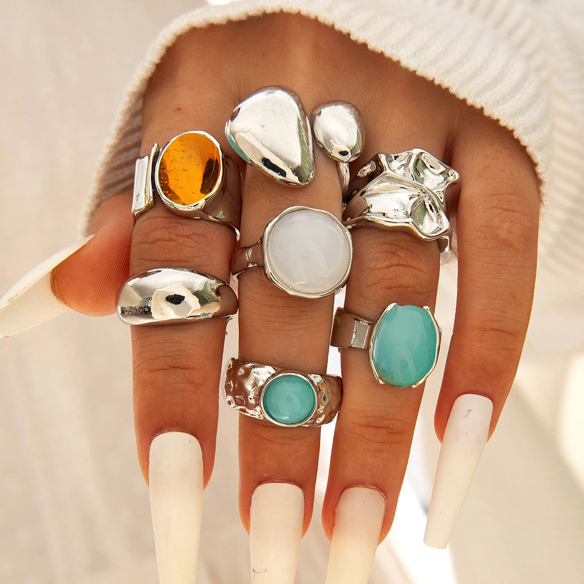 Tocona 2024 New Fashion Luxury Imitation Pearl Open Ring Sets for Women Elegant Gold Color Ring Party Jewelry Accessories - R