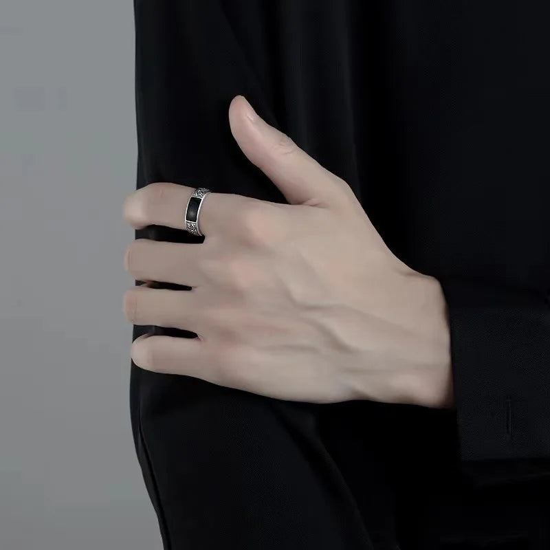 925 Sterling Silver Men's Ring Luxury black Gem For Men Wedding Fine Jewelry Accessories Party Gifts
