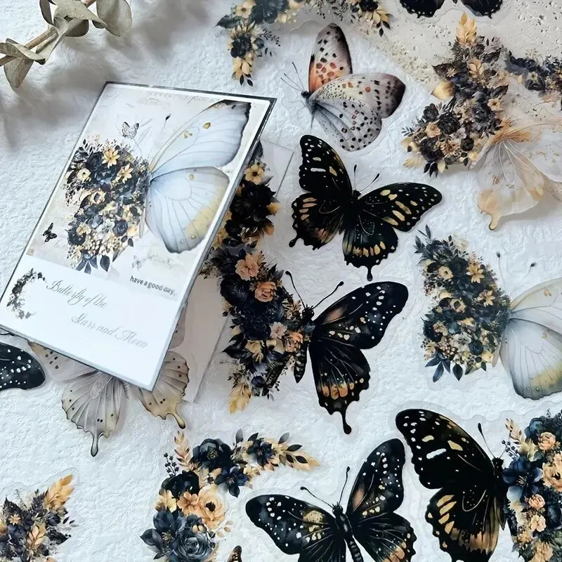 30pcs/Pack Vintage Butterfly PET Stickers DIY Decorative Junk Journal Stickers For Scrapbook Label Diary Album Planner - A