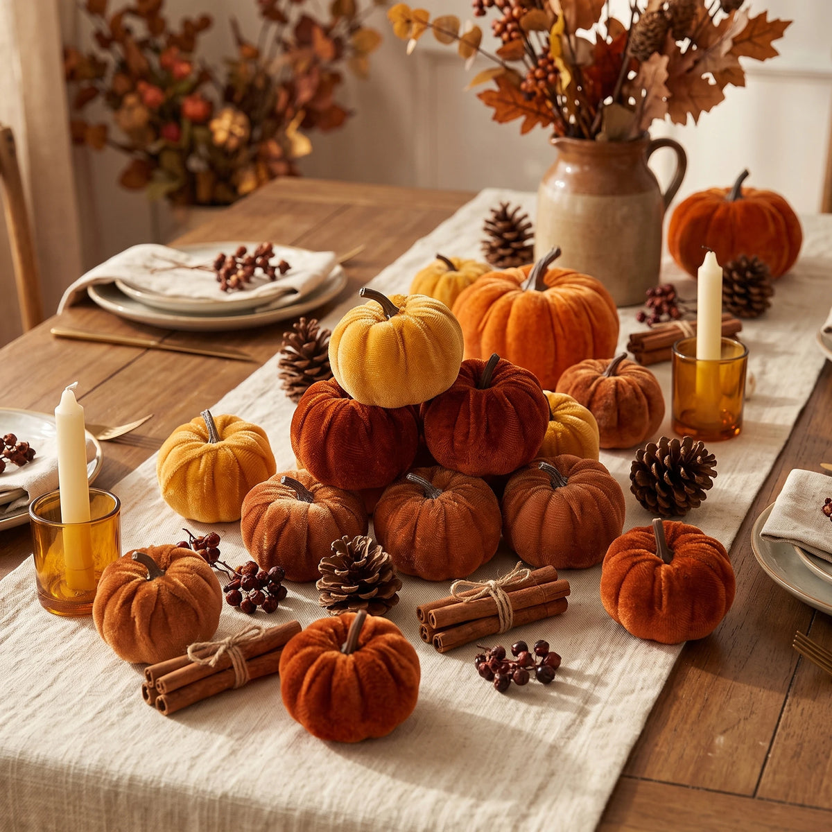 12pcs Velvet Pumpkin Decoration for Halloween Autumn Home Decor Tabletop Garden Ornaments Ideal for Thanksgiving Harvest Part