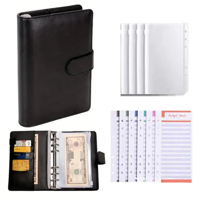 PU Leather Budget Binder With Cash Envelopes Pockets Zip Small French Budget Pouch Binder For Saving Money A6 Planner Organiz