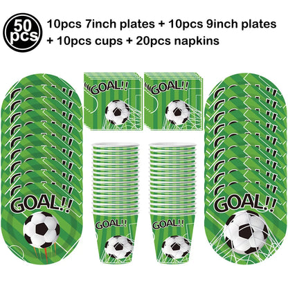 Soccer Theme Disposable Tableware Set Paper Plates Cups Napkins Tablecloth For Birthday Parties - black