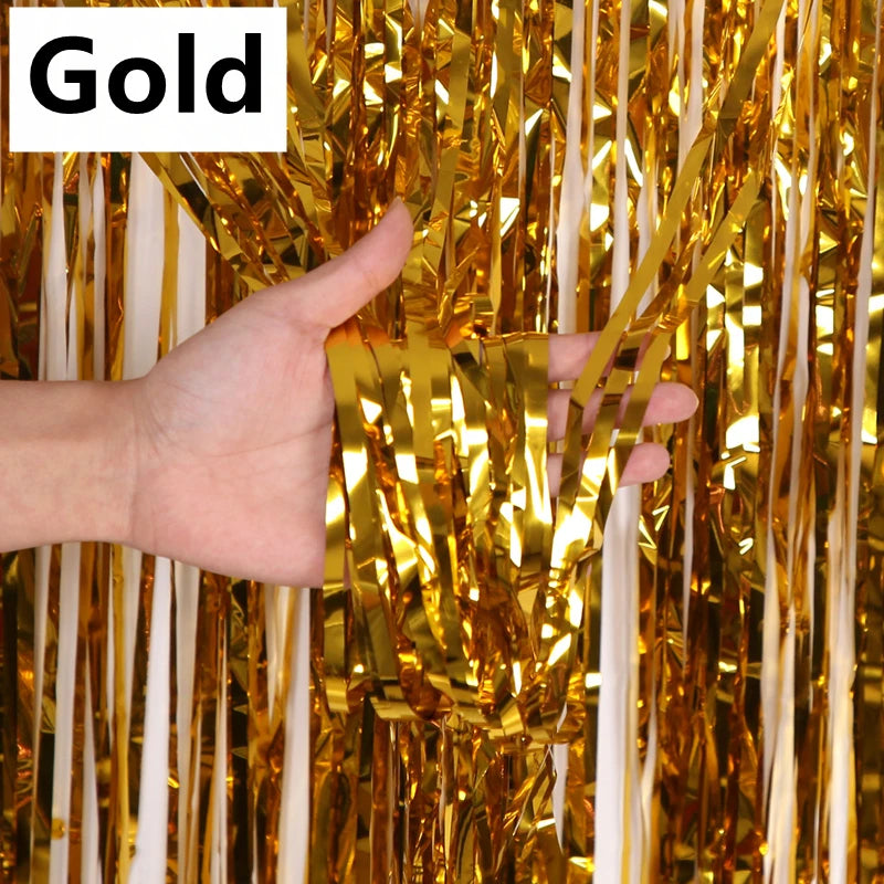 New 4/2/1Pack Party Backdrop Metallic Foil Fringe Tinsel Curtain Adult Kids Birthday Party Wedding Decoration Baby Shower Fav