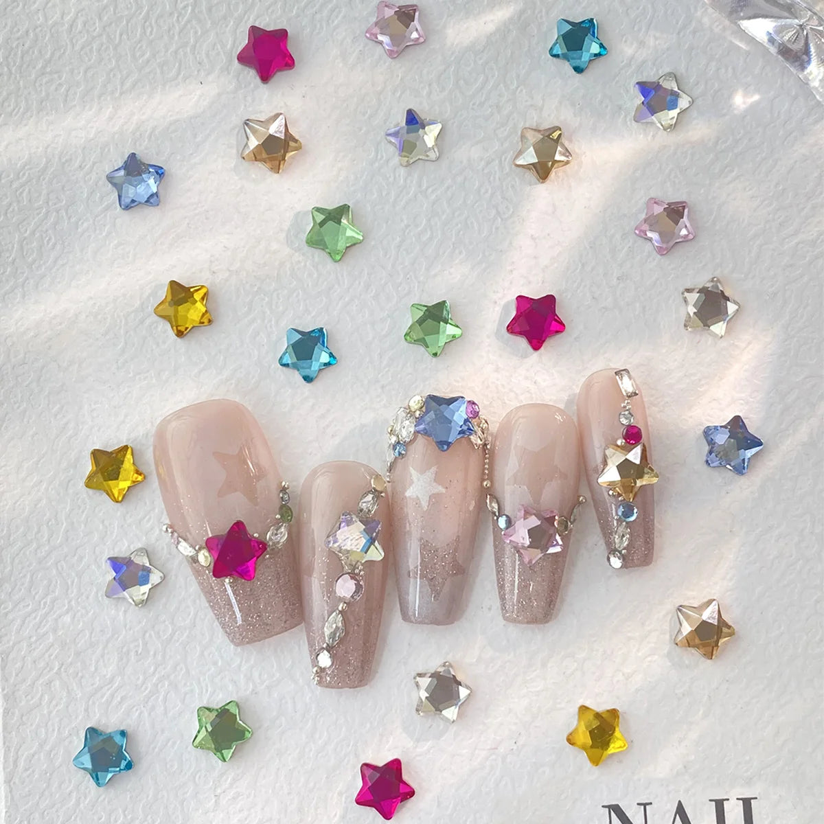 50pcs Mix Color 4MM Star Christmas Korea Style Nail Art Charms 3D Cute 6MM Colorful Star Nail Decoration