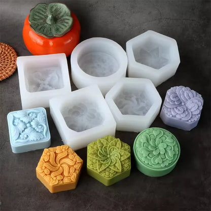 Vintage Embossed Flower Silicone Soap Mold Square Round Hexagon Mould Handmade Soap Candle Epoxy Resin Kit Soap Casting Suppl