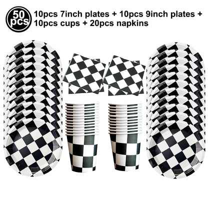 Checkered Race Car Party Black White Checkered Flag Tablecloth Road Tablecloth Racetrack TableCover Racing Birthday Party Dec