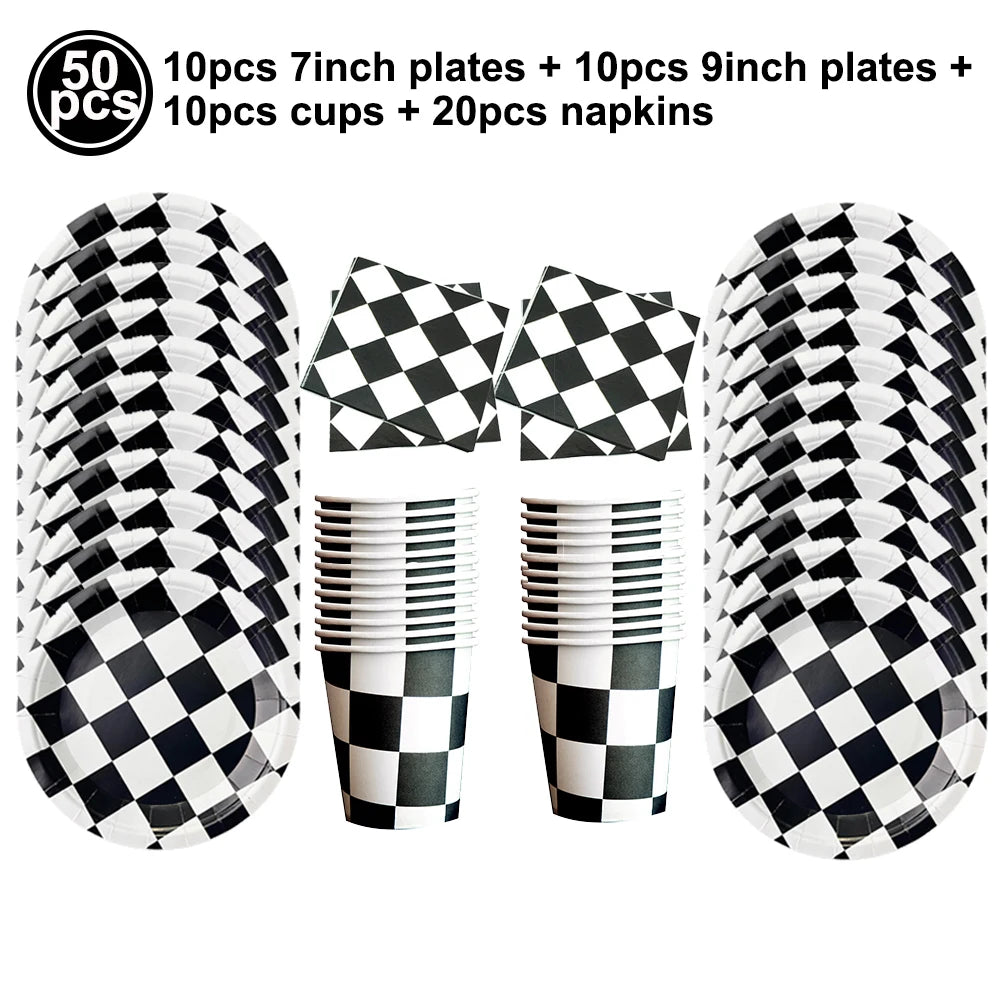 Checkered Race Car Party Black White Checkered Flag Tablecloth Road Tablecloth Racetrack TableCover Racing Birthday Party Dec