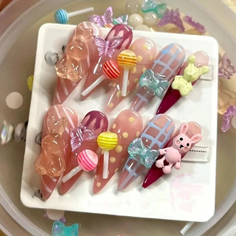 20pcs 3D Kawaii Lollipop Design Nail Art Charms Acrylic Colorful Cartoon Resin Ornament Nail Decorations Candy Accessories DI