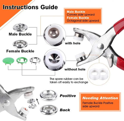 50/100 Metal Prong Snap Button Hollow Press Prong Fastener Studs with Pliers Tool Set Kits for Clothes Garment Sewing Bags Sh