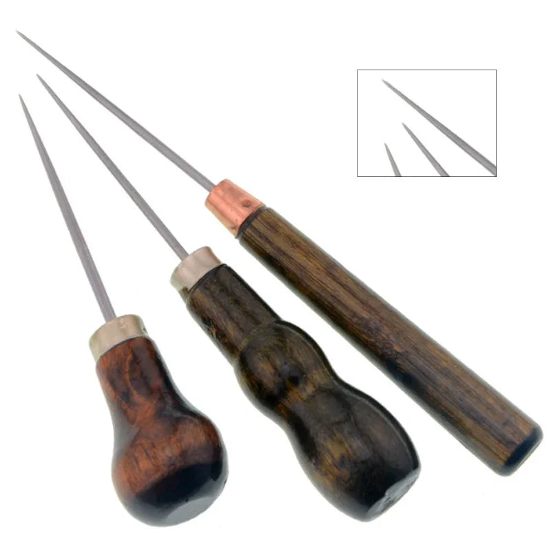1pcs Durable Awl Tools With Wooden Handle Diy Leather Crafts Punch Tools Leather Hole Punches Stitching Tools Handmade Suppli