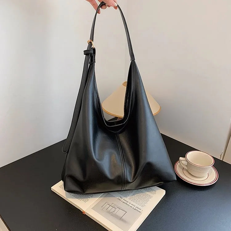HOMEFISH New Tote Bag Hand Bill of Lading Shoulder Women's Bag Retro Simple Large Bag Tote Bag - Black