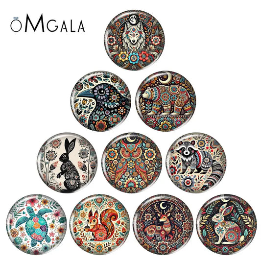 Folk Art Animals with Flower 10pcs Mixed 12mm/14mm/18mm/20mm/25mm/30mm Round photo glass cabochon demo flat back Making findi