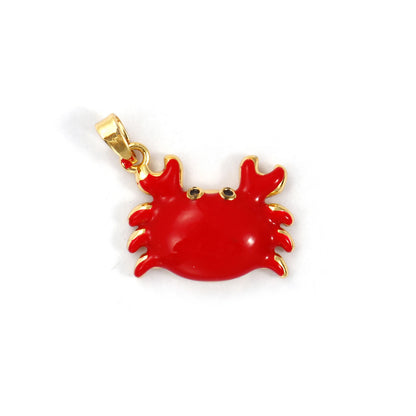 2 PCs Brass Ocean Series Lobster Jewelry Pendants 18K Gold Plated Red Enamel Crab Charms With Buttons For Necklace DIY Findin
